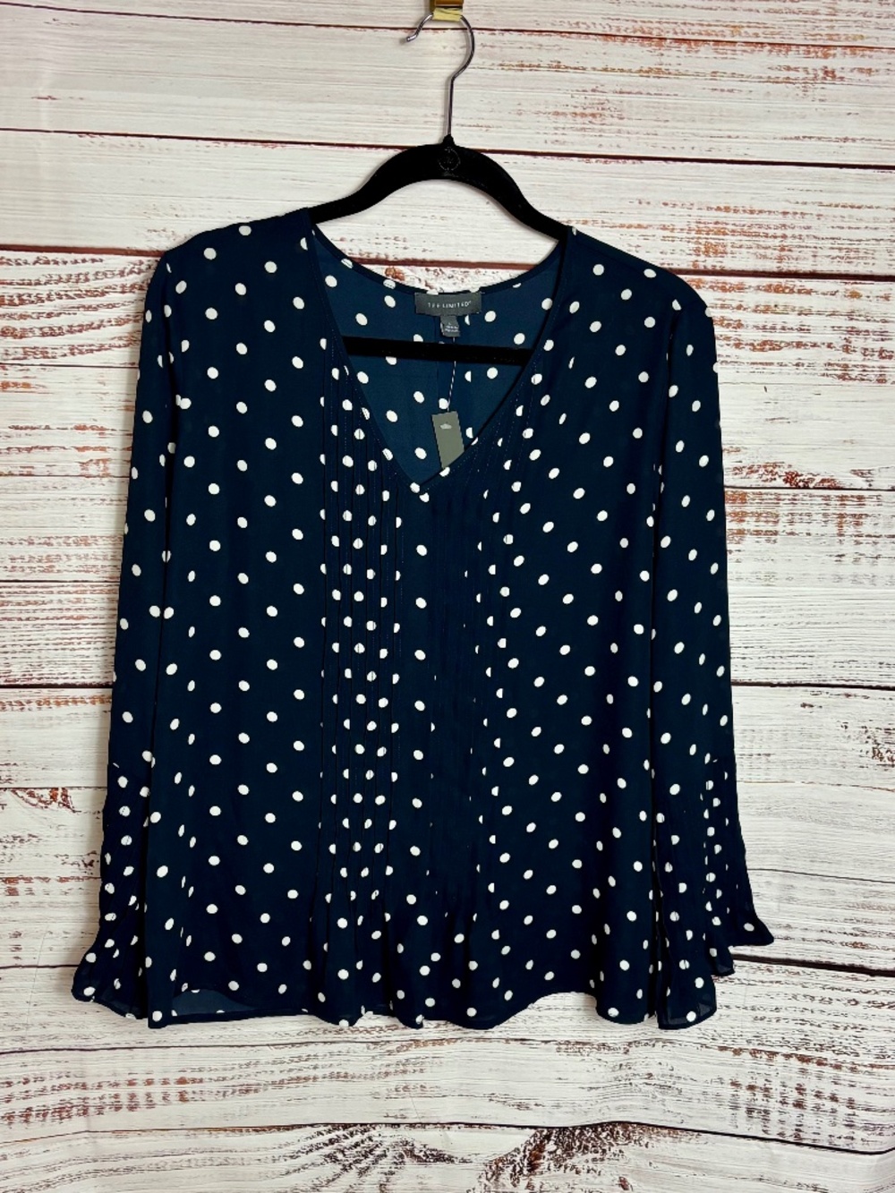 The Limited NWT Classic dot Navy blouse size L